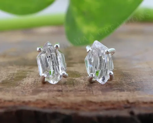 Vista 3 de Pendientes de diamante Herkimer crudo Aretes de diamante Herkimer de 4 puntas Joyas hechas a mano Plata de ley 925