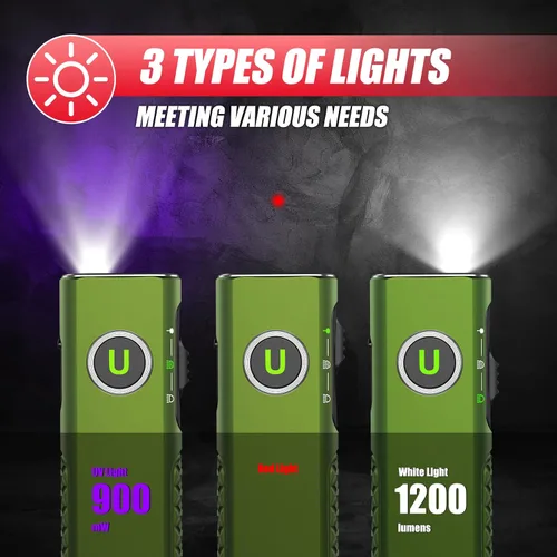 Vista 2 de ULTRAFIRE Linterna EDC S3 de 1200 lúmenes, luz de bolsillo plano 3 en 1 Verde