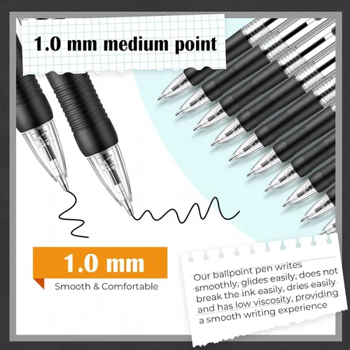 Vista 4 de Fulmoon 100 bolígrafos de tinta de gel retráctiles, punta media de 0.039 pulgadas, bolígrafo de escritura suave, para diario, oficina, hogar