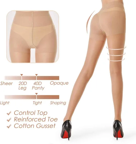 Vista 3 de 3 pares de medias transparentes para mujer Control superior 20D para las medias, con dedos reforzados