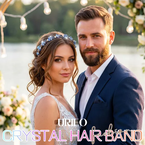 Vista 6 de Urieo Diadema de cristal con gemas azules, accesorio para el cabello de diamantes de imitación para mujer