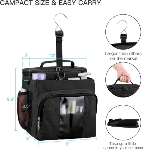 Vista 5 de Bukere Bolsa de ducha portátil para dormitorio universitario, compartimiento separado, gran capacidad, base de malla de secado rápido, bolsa de baño