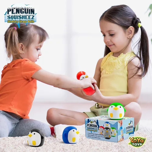 Vista 7 de YoYa Toys Penguin Squisheez - Pelotas blandas para aliviar el estrés (juego de 4) Juguetes elásticos en forma de animales para niños, niñas