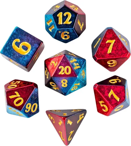 Vista 45 de Juego de dados de resina para DND, juego de 7 dados poliédricos negros D&D rellenos con papel de colores brillantes para juegos de rol