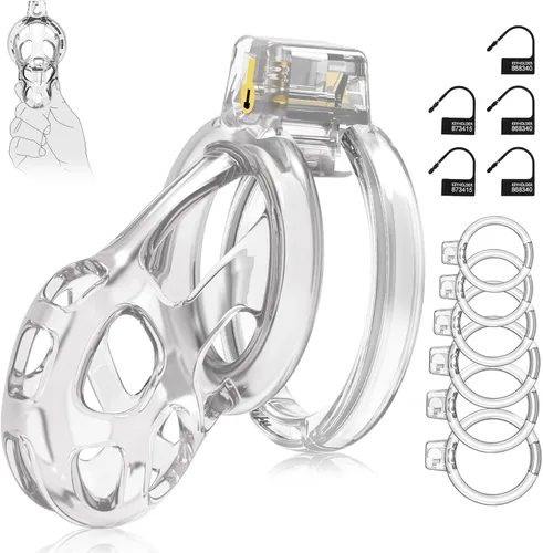 Vista 13 de Dispositivos de Jaula de Castidad Masculina - Jaula de Pene de Silicona Suave y Ligera para Hombre, Cintura de Castidad Transparente con Candado