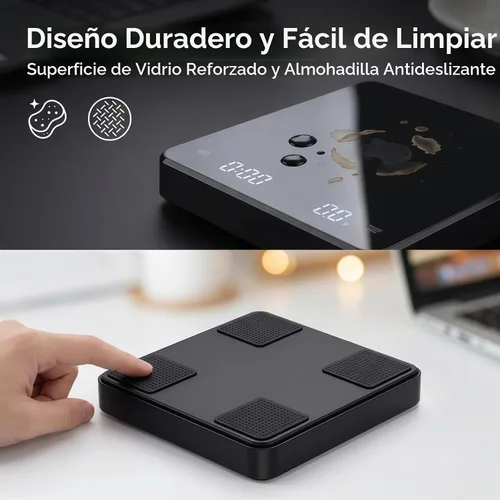 Vista 6 de Partyreal Báscula digital de café de cocina, báscula delgada con tara, unidades g/oz/ml, pantalla retroiluminada, recargable USB-C (cable incluido)