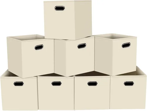 Vista 32 de Yunkeeeper - Contenedores de almacenamiento, cubos organizadores de tela con asa, cubos plegables para almacenamiento de tela o accesorios, 11 x 11