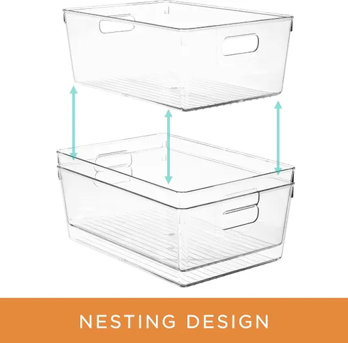 Vista 4 de Sorbus Contenedores cuadrados transparentes para refrigerador, organizador de despensa de plástico grueso y resistente, organizador de gabinete