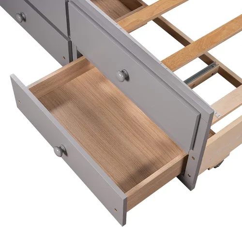 Vista 7 de Cama doble capitán con nido y cajones para niños, adolescentes y adultos, gris
