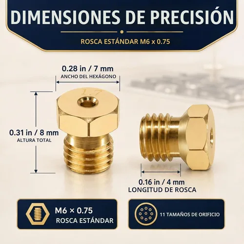 Vista 2 de Kit de conversión de orificio para estufa de gama PFCKE, piezas de repuesto de boquilla de quemador de chorro de latón M6x0.75 mm, punta de rociado