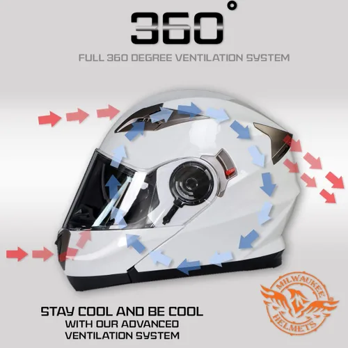 Vista 4 de Milwaukee Helmets MPH9807DOT - Casco modular de motocicleta con visera abatible, color blanco brillante ionizado