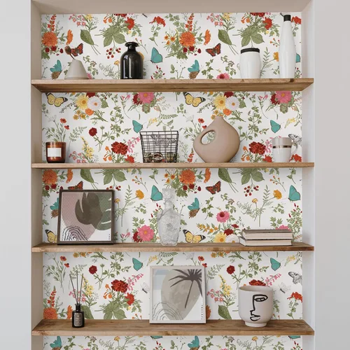 Vista 7 de VEELIKE Papel tapiz de 17.7 x 118 pulgadas con diseño de mariposas y caléndulas florales, para dormitorio, baño, guardería, papel de contacto floral