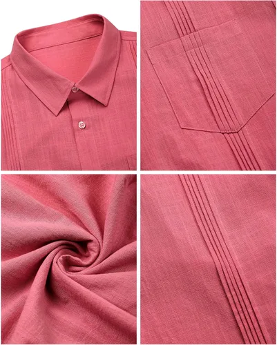 Vista 5 de Guayabera - Camisas para hombre, estilo cubano, camisas de lino con botones para hombre