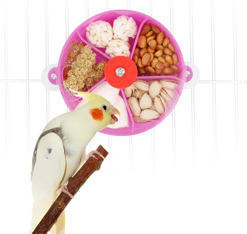 Vista 9 de Bird Creative Foraging System Wheel Seed Food Ball Rotate Training Toy para loros pequeños y medianos Periquitos Cacatúa Conure (azul)