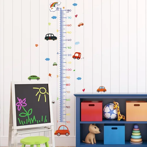Vista 3 de Calcomanía de vinilo autoadhesiva para pared de vivero de automóvil de dibujos animados, etiqueta engomada de la tabla de crecimiento del bebé