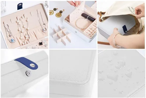 Vista 5 de CHYA Joyero pequeño para mujeres y niñas, estuche organizador de joyas de viaje de piel sintética, soporte portátil para almacenamiento de joyas