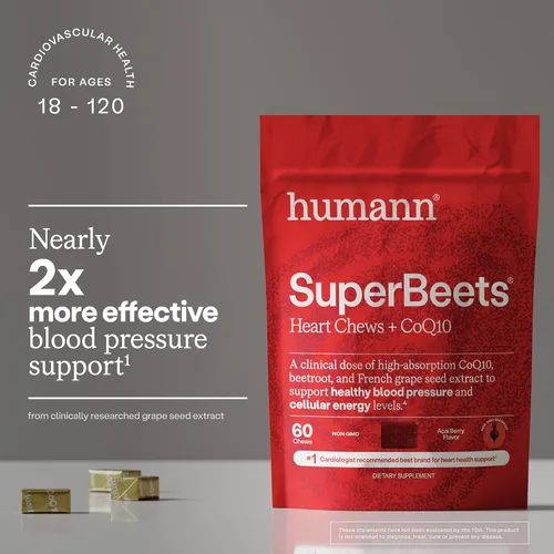 Vista 4 de humanN SuperBeets Heart Chews Advanced - 100mg de CoQ10 Plus Extracto de Remolacha y Extracto de Semilla de Uva, 60