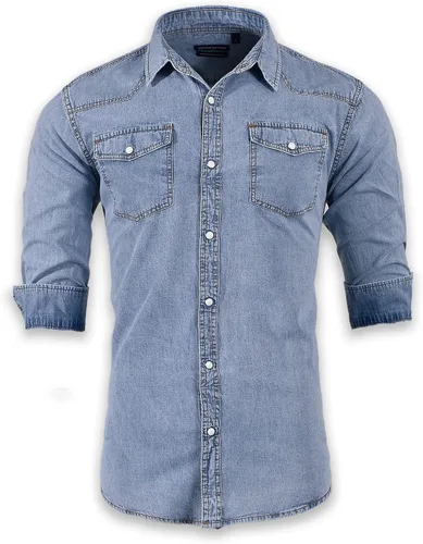 Vista 2 de Camisa vaquera de manga larga con doble bolsillo para hombre