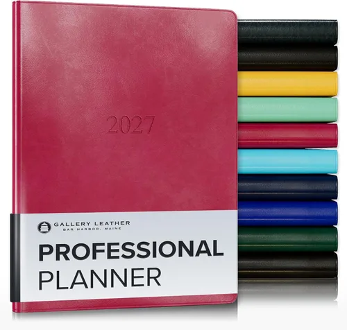 Vista 21 de Gallery Leather Professional Weekly Monthly Planner 2027, Elegantly Bound Calendar Planner and Notebook with Stylish Gold-Gilded Page Edges, 12