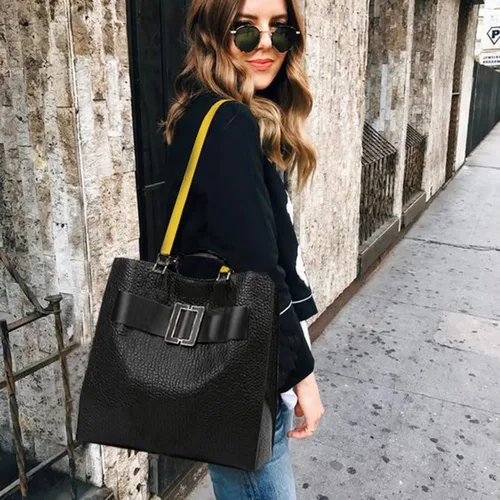Vista 2 de JESSWOKO Bolso de mano de cuero negro de lujo para mujer, bolsos de hombro de 13 pulgadas, bolsos de diseñador, regalos de Navidad para mamámujer