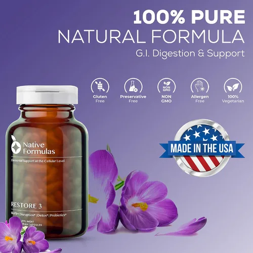 Vista 8 de Native Formulas Restore 3 Proteolíticas Enzimas y Esporas Suplemento de Mezcla Probiótica – 60 Cápsulas – Ayuda Avanzada para la Disrupción