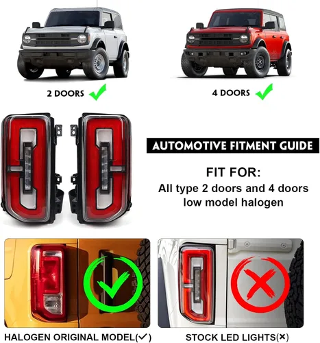 Vista 2 de Juego de luces traseras LED para Ford Bronco 2021-2025 Solo apto para accesorios halógenos originales Bronco, piezas de repuesto para lámparas