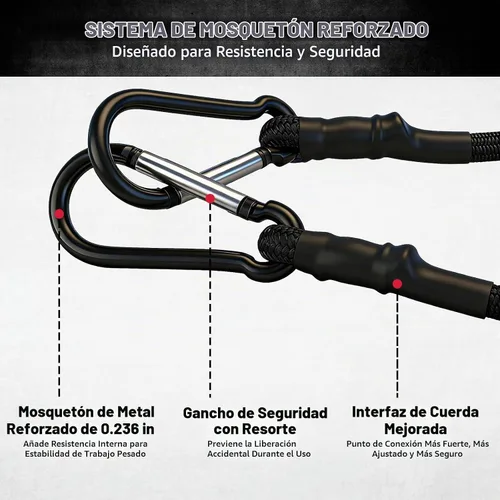 Vista 3 de 5 cuerdas elásticas de 24 pulgadas con ganchos de mosquetón, correas elásticas de goma resistentes, cuerda elástica con clips de mosquetón