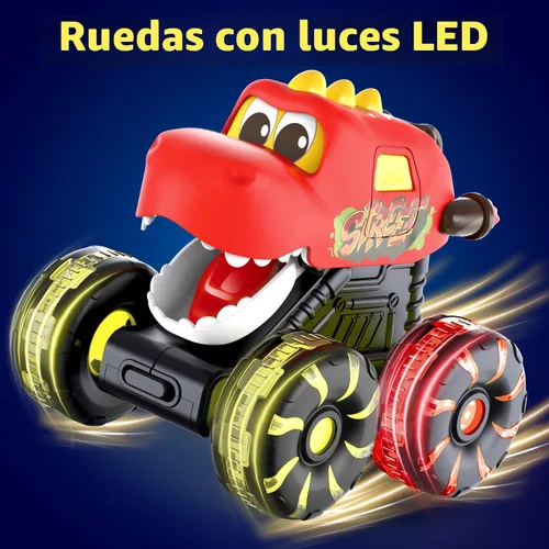 Vista 2 de Paquete de 3 juguetes de camión monstruo de dinosaurio con ruedas LED iluminadas para niños pequeños