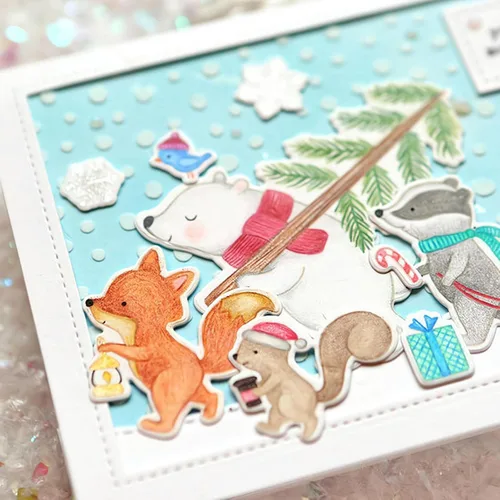Vista 4 de Christmas Greetings - Juego de sellos y troqueles transparentes para hacer tarjetas, plantillas cortadas para álbumes de recortes, álbum de fotos