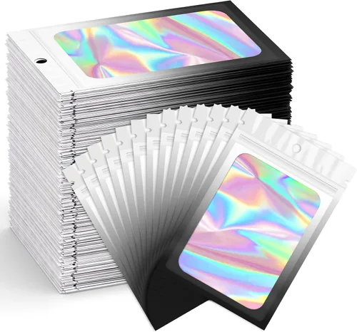 Vista 22 de Funfery Paquete de 300 bolsas resellables para almacenamiento de alimentos, bolsas transparentes de Mylar, bolsa de embalaje, comestibles, bolsa a