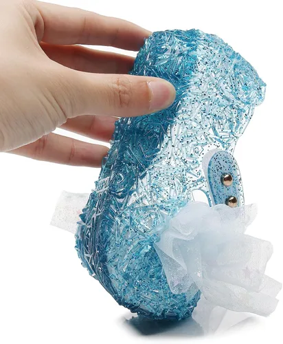 Vista 8 de OMGard Zapatos de gelatina para niñas, sandalias de cumpleaños de princesa de reina de la nieve para niñas pequeñas, sandalias azules con purpurina