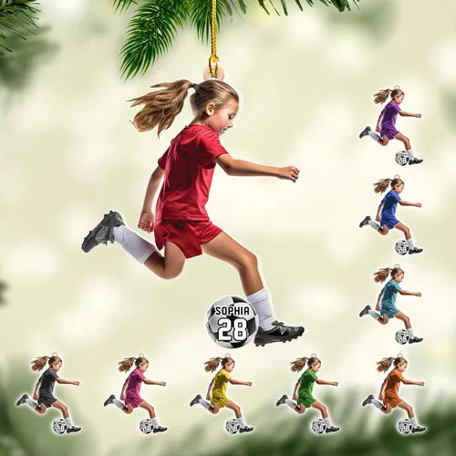 Vista 23 de Adorno plano de Navidad personalizado 2024, adorno de fútbol para niños, decoración de árbol de Navidad, regalos para jugadores de fútbol