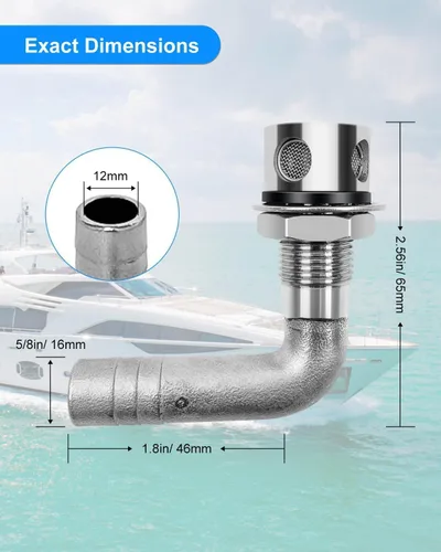 Vista 3 de Ventilación de combustible para barco de 90° de acero inoxidable 316