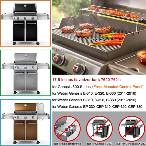 Vista 5 de GasSaf Barras aromatizantes de 17.5 pulgadas para Weber Genesis 300 E310 E20 E330, barras aromatizantes 7620 7621 para parrillas Weber Genesis 300