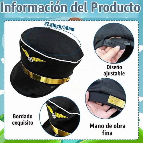 Vista 2 de 6 piezas de accesorios de disfraz de capitán piloto de aerolínea