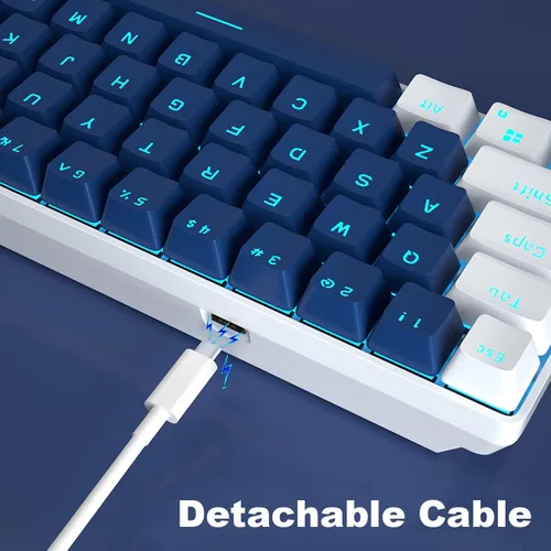 Vista 2 de Camiysn Teclado mecánico 60%, compacto, 68 teclas, antifantasma con interruptor rojo, luz azul con teclado desmontable tipo C para PC, gamer