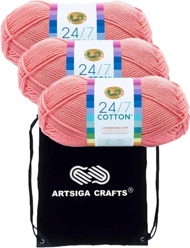Vista 48 de Lion Brand 24/7 Algodón Blanco 761-100 (6-Carrillos - Mismo Lote de Tinta) Hila Gruesa Media #4 de Algodón para Crochet y Tejido con Bolsa