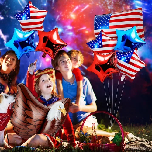 Vista 6 de Zhanmai 12 globos patrióticos de águila del 4 de julio, globos de Estados Unidos, rojo, blanco y azul, decoraciones de fiesta de aniversario del 250