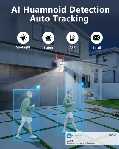 Vista 5 de Sistema de cámara de seguridad WiFi de doble lente de 4 MP, visión amplia de 130° + seguimiento automático PTZ, banda dual de 2.4G/5.8G, cámara