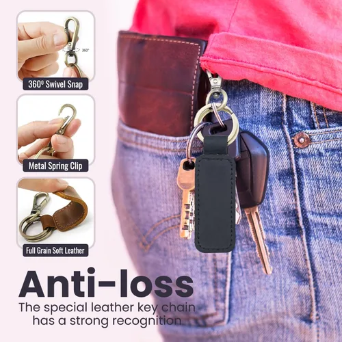 Vista 5 de AMERICAN PERSONALIZED Llavero de cuero, llavero de cuero, llavero de automóvil, soporte de llavero de cuero para hombres y mujeres