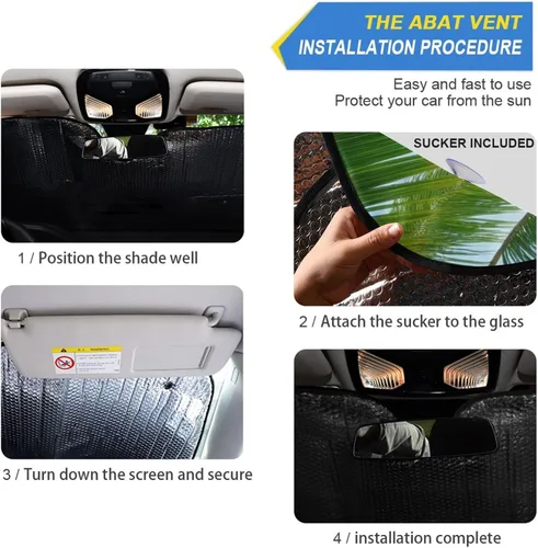 Vista 4 de Parasol para parabrisas de automóvil, diseño de palmera tropical, playa, bloquea los rayos UV, protector solar plegable para mantener tu vehículo