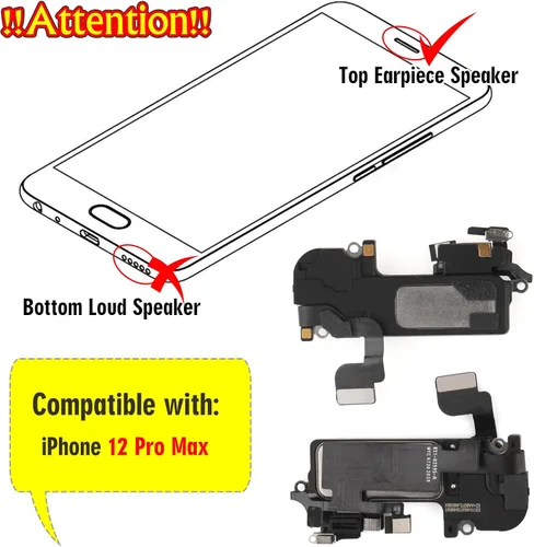 Vista 5 de Altavoz auricular para iPhone 12 Pro Max Reemplazo de altavoz de oído para iPhone 12 Pro Max reemplazo de altavoz sensor de proximidad luz cable