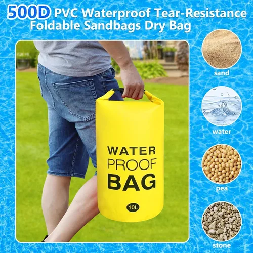 Vista 4 de Bolsa seca impermeable – Paquete de 2 bolsas secas enrollables de 10L para kayak, canotaje, pesca, camping y playa – Mochila ligera impermeable que