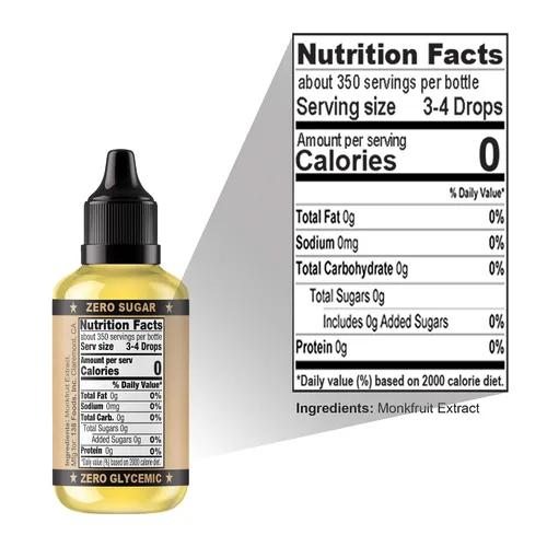 Vista 2 de Monk Drops - Edulcorante líquido 100% de fruto del monje, no glucémico, cero calorías, cero azúcar, sin agua añadida, concentrado de fruto del monje