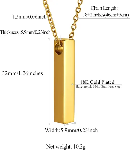 Vista 5 de FindChic Collares personalizados con urna para cenizas, barra vertical, gato, luna, reloj de arena, garra de perro, acero inoxidable, chapado en oro