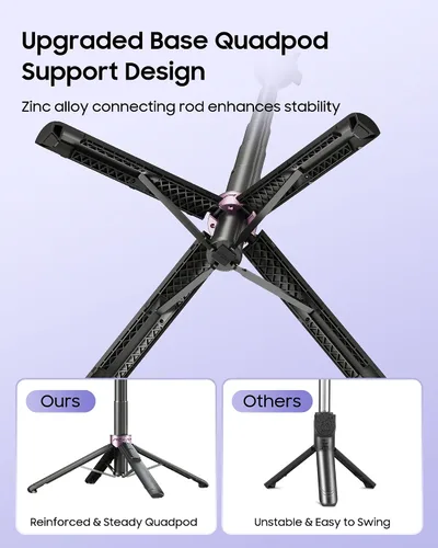Vista 8 de Trípode para selfie stick de 53 pulgadas con luz, soporte mejorado para teléfono celular de 4 patas, trípode para cámara con control remoto