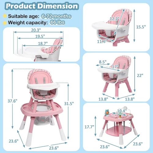 Vista 19 de Xilingol Silla alta convertible 15 en 1, silla alta 2 en 1 para bebé y centro de actividades con juguetes, asiento elevador, mesa de bloques de Negro