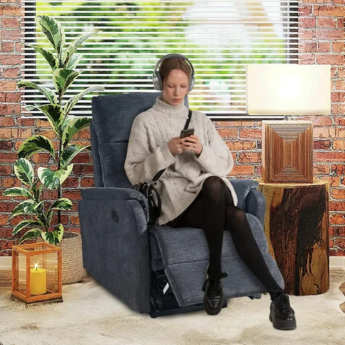 Vista 9 de cinkehome Pequeño sillón reclinable de energía eléctrica, silla reclinable de tela transpirable, puertos USB, asiento de cine en casa eléctrico