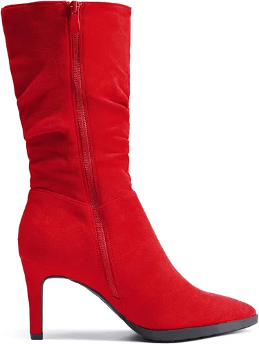 Vista 2 de DREAM PAIRS Botas de media pantorrilla para mujer, tacones altos, puntera puntiaguda, con cremallera, botas elegantes a la moda