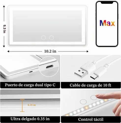 Vista 4 de Espejo de tocador para visera de automóvil con luces, 2 piezas de accesorios recargables de espejo de maquillaje para automóvil, regalos